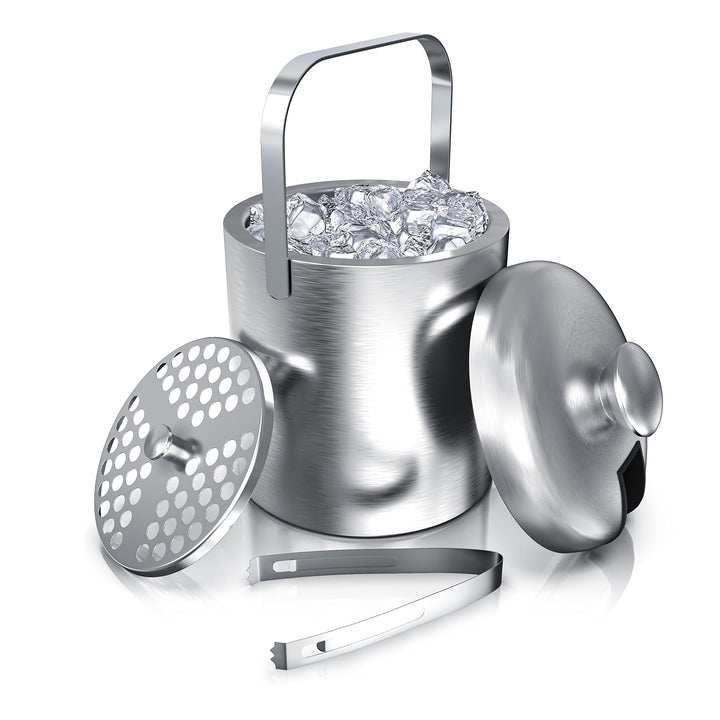 Arendo - Eiswürfelbehälter mit Deckel Edelstahl - Eiswürfelkühler - Eiskübel - 1,3 Liter – doppelwan