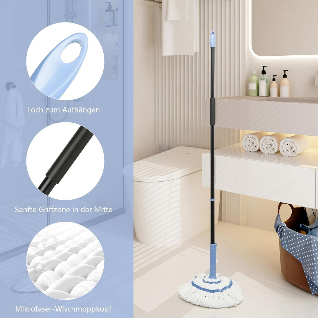 Wischmopp mit Auswringfunktion, Floor Mop Blau, 145 cm, Blau