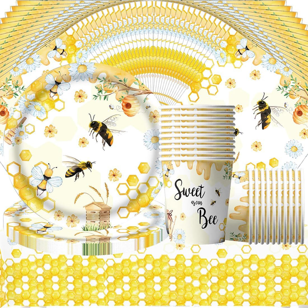 Biene Partygeschirr Set,Doyomtoy Biene Peach Babyparty Deko Serve 20 Gäste Geburtstag Partygeschirr,