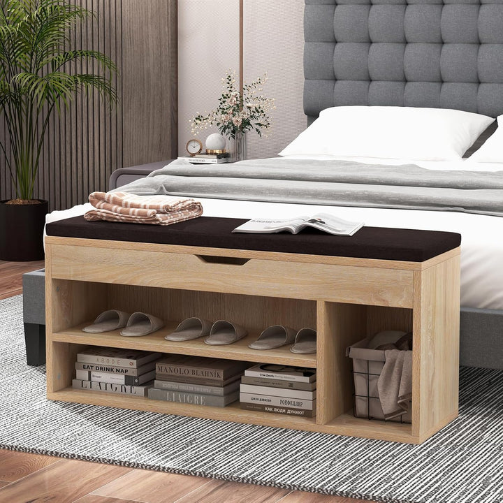 COSTWAY Schuhbank mit Sitzfläche und Stauraum, 104 x 30 x 48 cm, Garderobenbank Schuhregal Holz, Sch