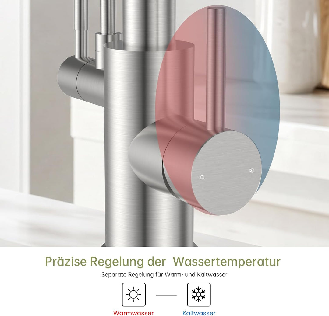 3 Wege Wasserhahn Küche, 3 in 1 Wasserhahn Küche Ausziehbar Gebürstet Edelstahl 3 Wege, Gebürstet Ed