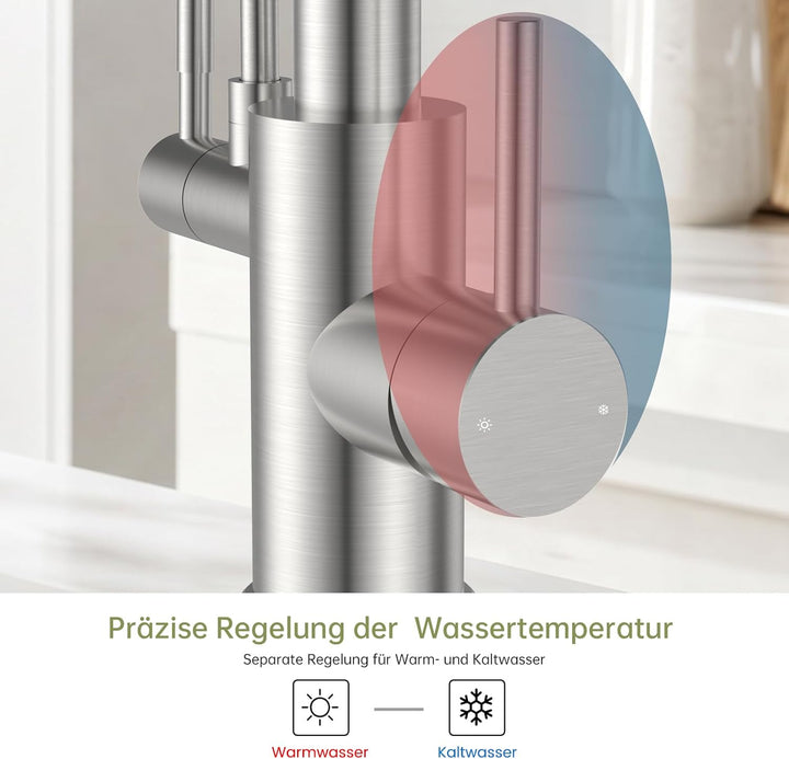 3 Wege Wasserhahn Küche, 3 in 1 Wasserhahn Küche Ausziehbar Gebürstet Edelstahl 3 Wege, Gebürstet Ed