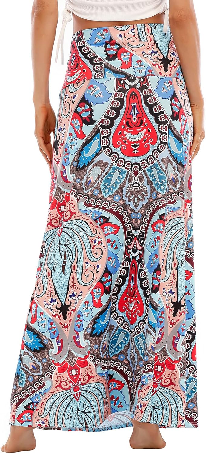 Durio Rock Maxirock Lang Damen Rock Weich Sommerrock Elegant Freizeitrock mit Hohem Bund Elastisch S