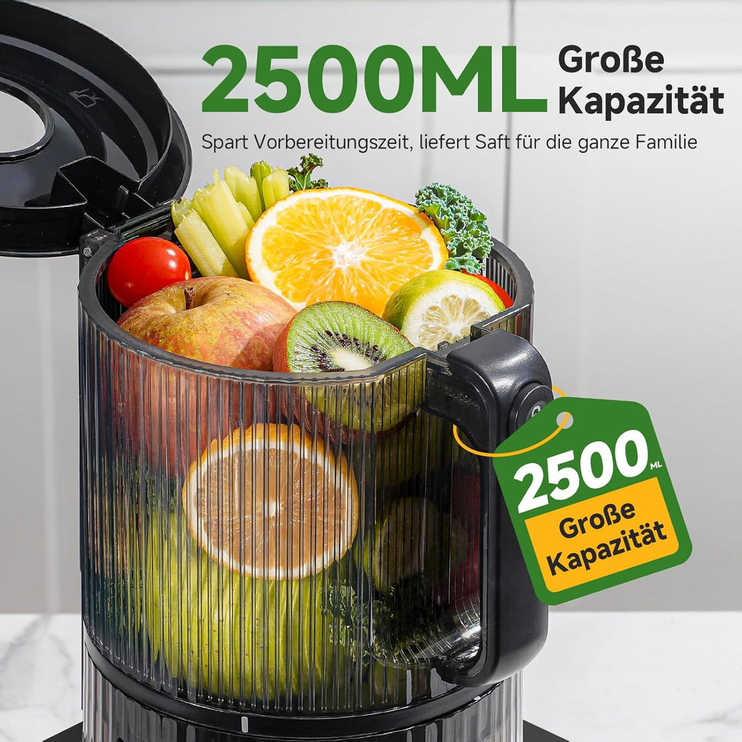 AMZCHEF Entsafter Slow Juicer 155mm XXL Einfüllöffnung - 2,5L Saftpresse Elektrisch für ganzes Obst