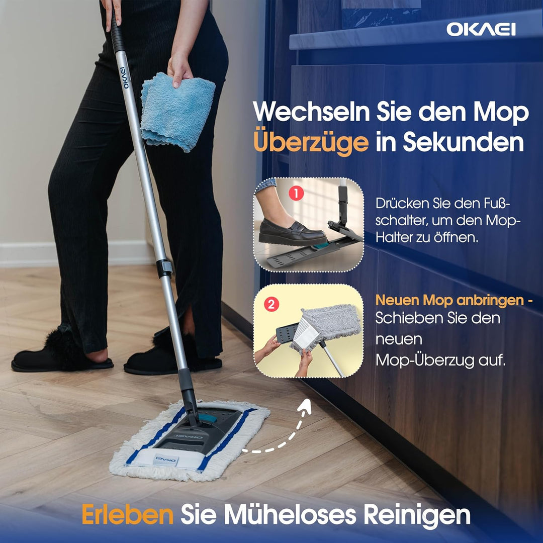 OKAEI Klapphalter für Wischmopps 50 cm – 2er Set – Industrie Mophalter mit 360° Drehkopf & Fussschal