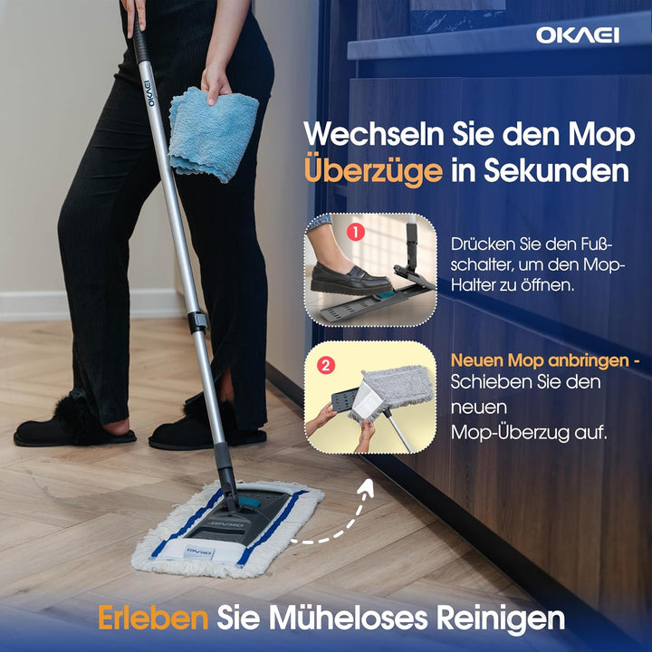 OKAEI Klapphalter für Wischmopps 50 cm – 2er Set – Industrie Mophalter mit 360° Drehkopf & Fussschal