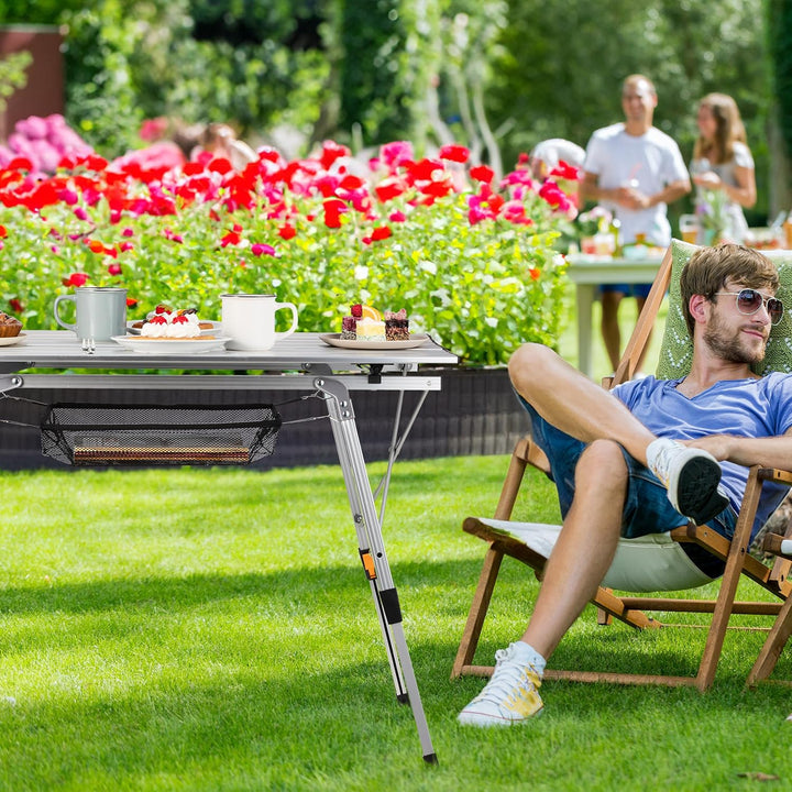 Relaxdays Klapptisch, klappbarer Camping Tisch, höhenverstellbar, Aluminium, faltbar, Alu Multifunkt