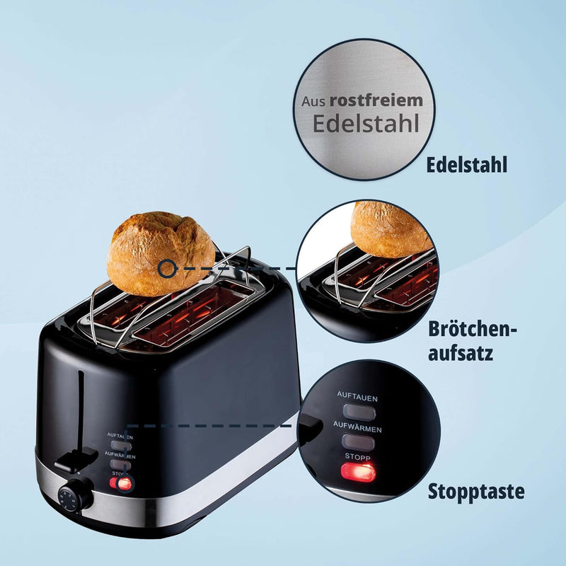 KHG Wasserkocher und Toaster Set 2-teilig | 2.200 & 850 Watt | Frühstücksset mit Kapazität 1,7 Liter