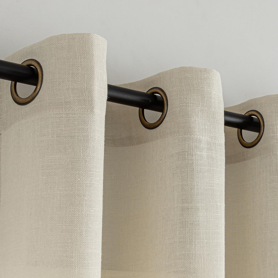 VOILYBIRD Natürliche Leinenstruktur Vorhänge mit Ösen Leinen Gardinen für Wohnzimmer (Beige, HxB 160