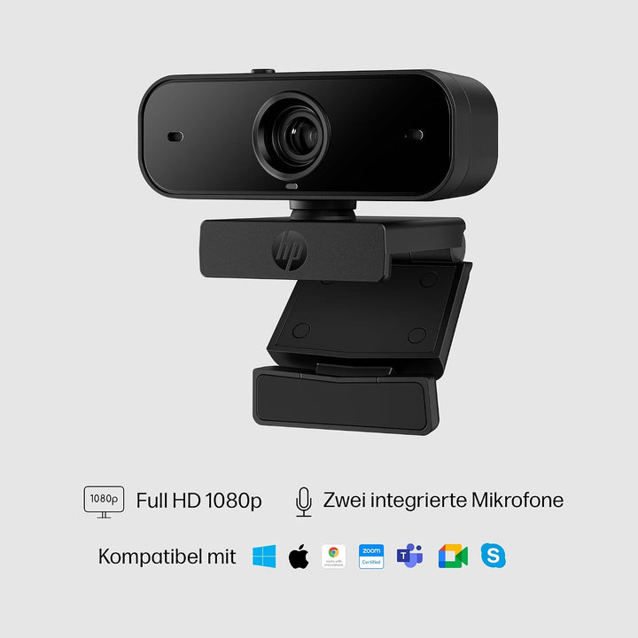 HP 430 Webcam FHD 1080p, Autofokus, 360° Rotation, Sichtfeld bis zu 85°, Doppelmikrofon mit Rauschun