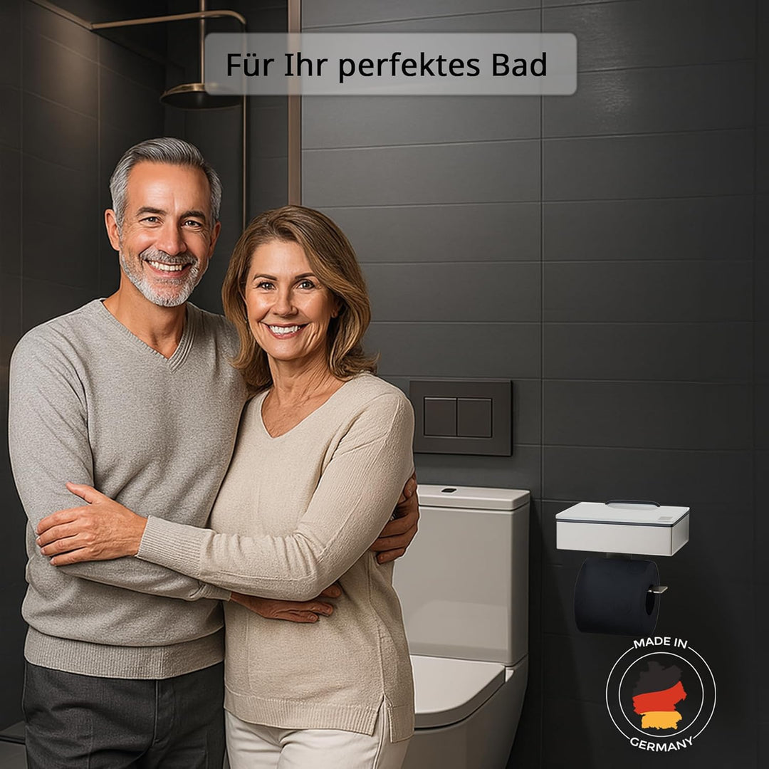 Toilettenpapierhalter mit Feuchttücherbox - Gehäuse Matt & Abdeckung Glas Weiss - befüllbar von Rech