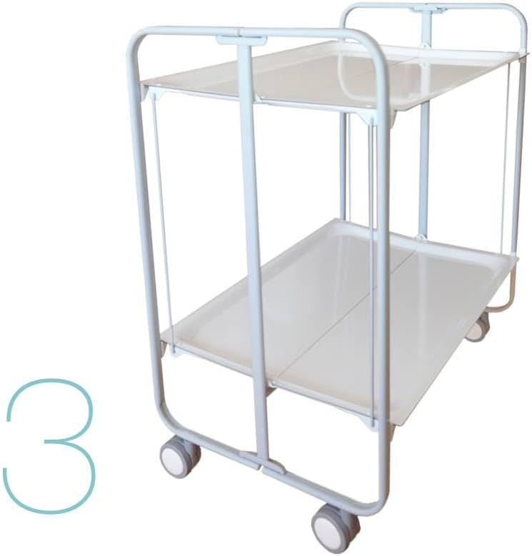 DON HIERRO - Servierwagen, klappbar, 2 Böden, grauem Rahmen. Bauhaus-Weiss, Weiss