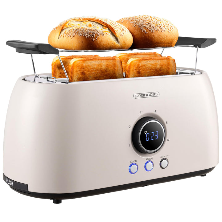 Steinborg Toaster 4 Scheiben mit Brötchenaufsatz Langschlitztoaster Toastautomat Automatische Abscha