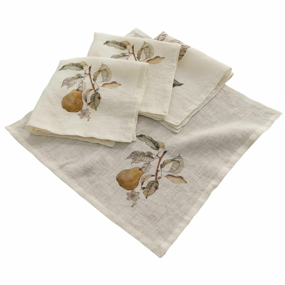 LOBERON® Serviette 4er Set Tupisa, zarter Birnen-Print, Landhaus-Stil, wiederverwendbar, Tischdeko,