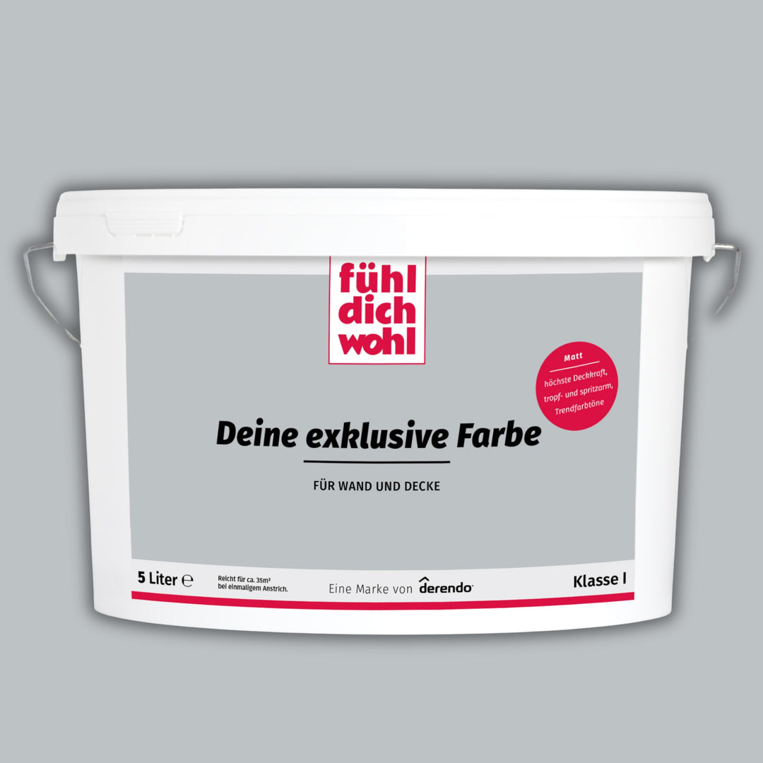 derendo Fühl Dich Wohl Deine Farbe grau, matte Wandfarbe grau, hohe Deckkraft, verschiedene Grautöne