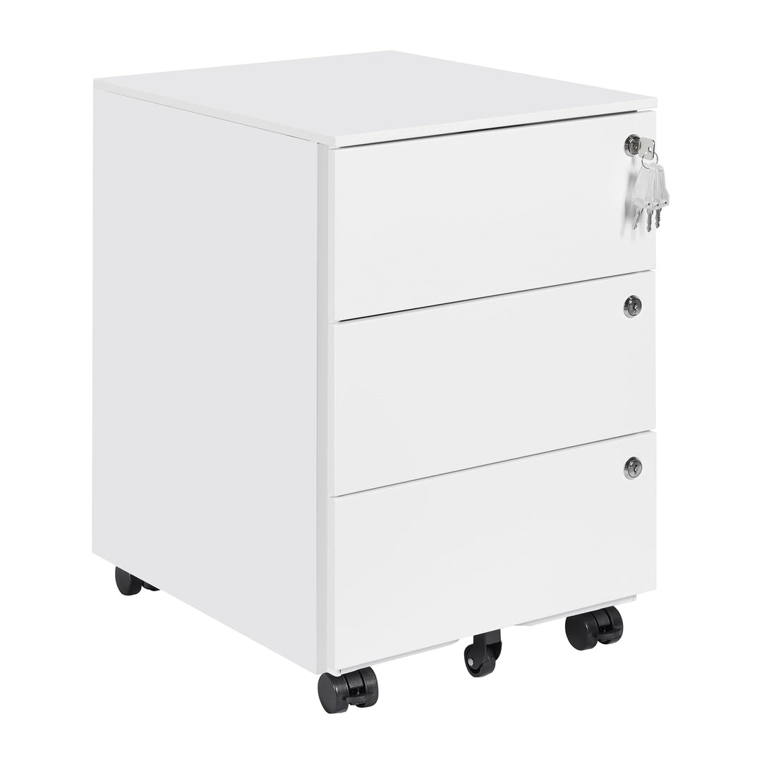 Rollcontainer, Mobiler Aktenschrank mit 3 Schlössern, 4 Schlüssel, 3 Schubladen, Rollcontainer Schre