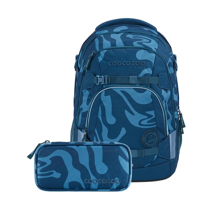 Coocazoo Schulrucksack-Set MATE „Breaking Waves“ 3-teilig, blau, ergonomischer 30L Tornister, mit Br