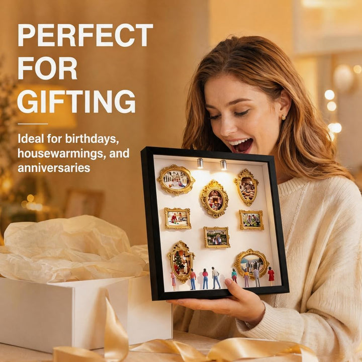 DIY Mini Museum Silhouette Box, Mini Figuren Menschen Museum Silhouette Box mit Golden Rahmen & LED