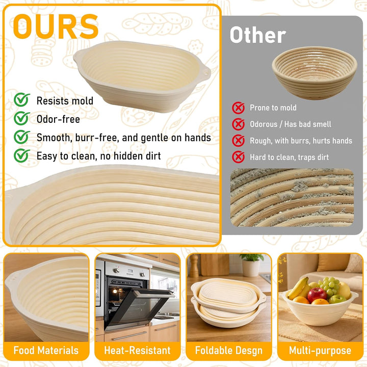 Sauerteig Starter Set, Gärkorb Oval 29 cm &amp; Rund 26 cm Abdeckhaube Gärkorb | ITSHINY Brot Backen Zub