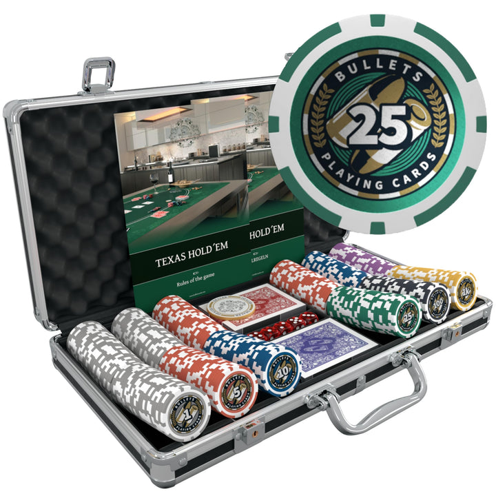 Bullets Playing Cards | Pokerkoffer Deluxe „Christopher“ mit 300 Plastik Pokerchips 12g | Pokerset m