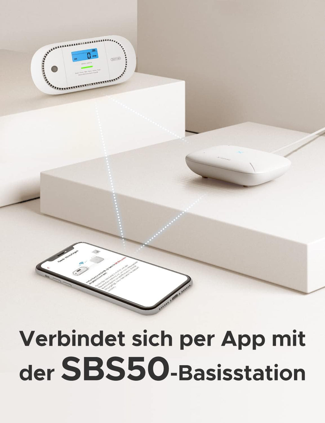 X-Sense Kohlenmonoxid-Melder funktioniert mit der SBS50-Basisstation, verfügt über eine Digitale LCD