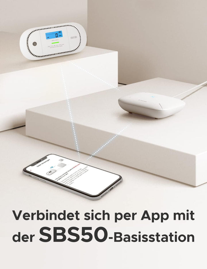 X-Sense Kohlenmonoxid-Melder funktioniert mit der SBS50-Basisstation, verfügt über eine Digitale LCD