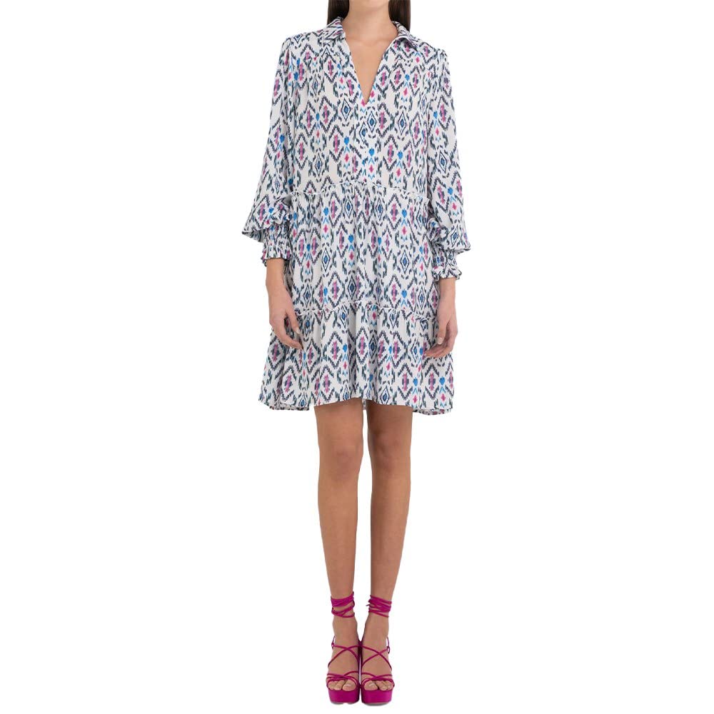 Replay Damen Kleid XL 010 Natural White/Pink/Blue/Azure, XL 010 Natural White/Pink/Blue/Azure