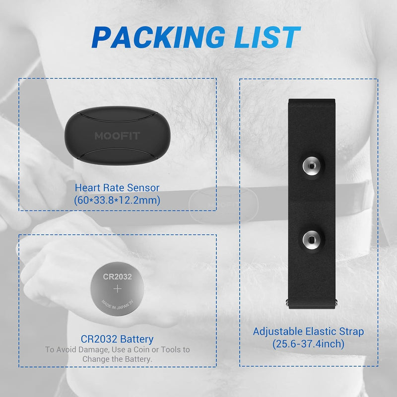 moofit HR8 Pulsmesser Brustgurt, Low Energy Echtzeit-Herzfrequenzdaten Bluetooth 5.0/ANT+, Grössere