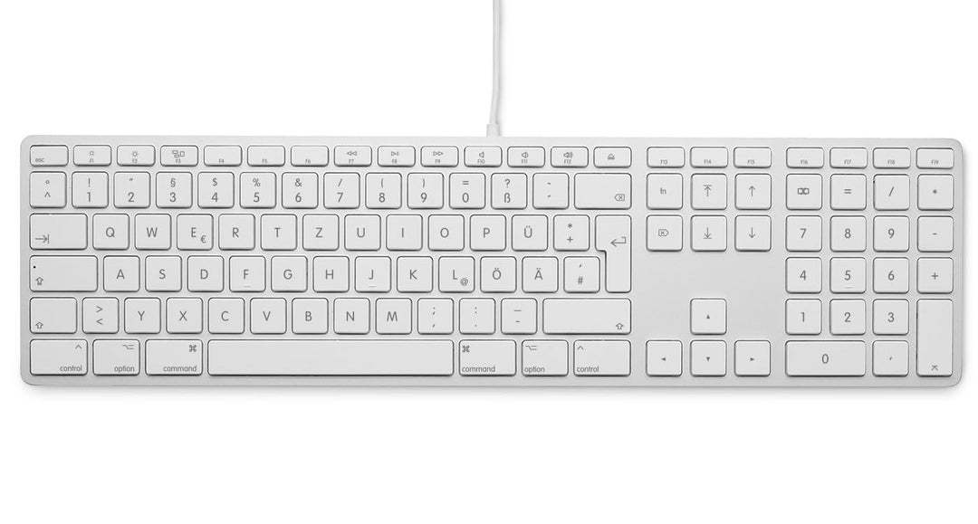 LMP 17203 KB-1243 kabelgebundene USB Tastatur mit Zahlenblock und USB-Hub deutsch für,Apple, Silber