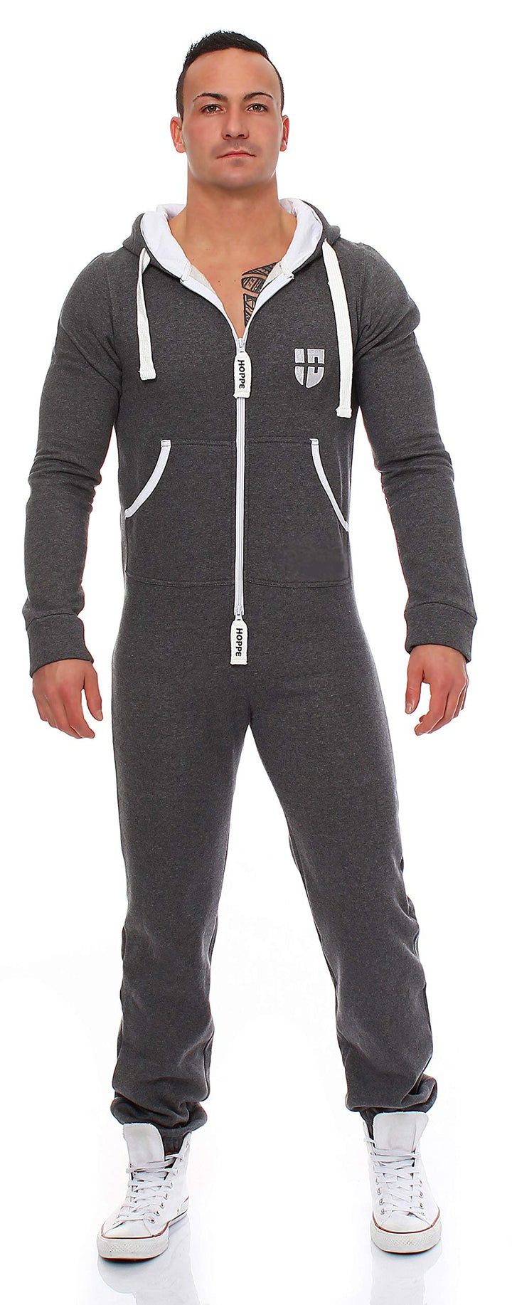 Gennadi Hoppe Herren Jumpsuit – Weicher & Bequemer Hausanzug M dunkelgrau, M dunkelgrau