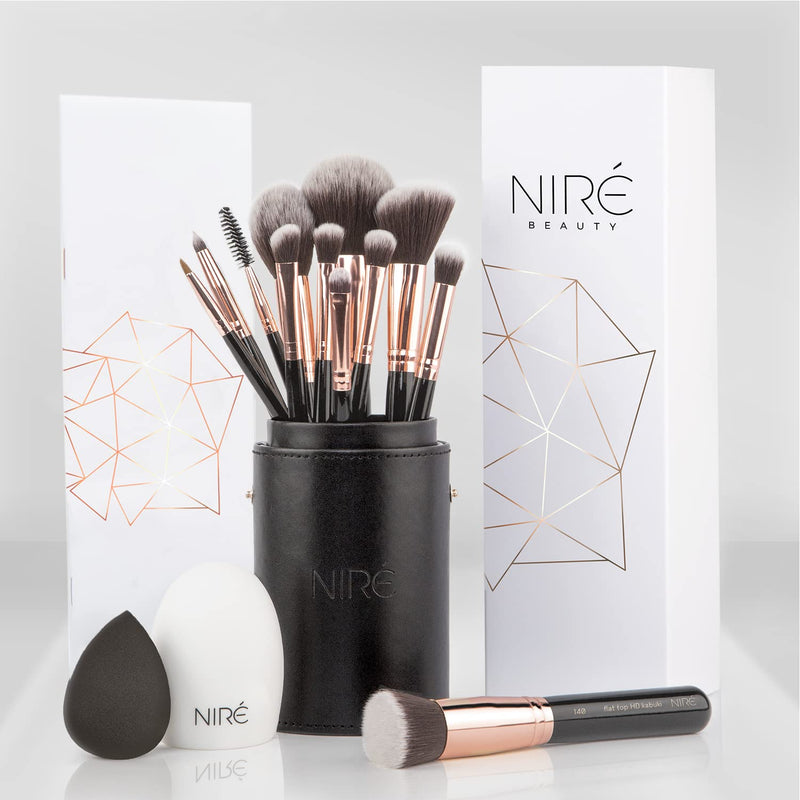 Niré Beauty Make-up-Pinselset, 15-teilig: preisgekrönte vegane Profi-Pinsel mit Etui, Niré make up s