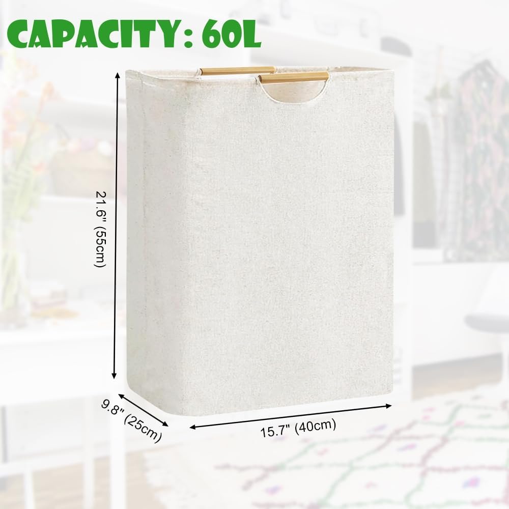 Wäschekorb Faltbar Beige Wäschesack Wäschesammler 60L Körbe Aufbewahrung Wäsche mit Henkel Wasserdic