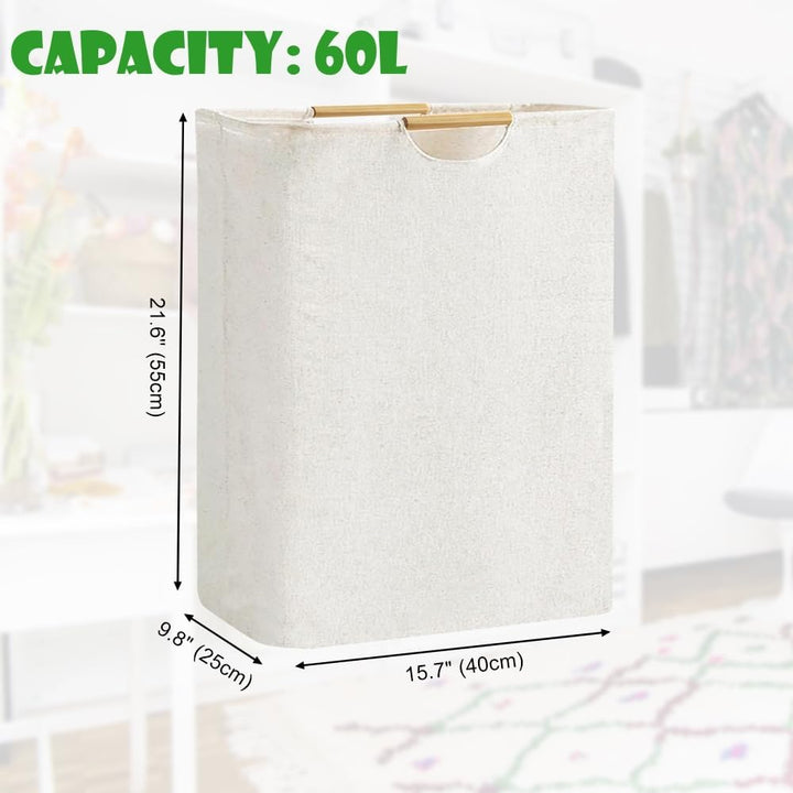 Wäschekorb Faltbar Beige Wäschesack Wäschesammler 60L Körbe Aufbewahrung Wäsche mit Henkel Wasserdic