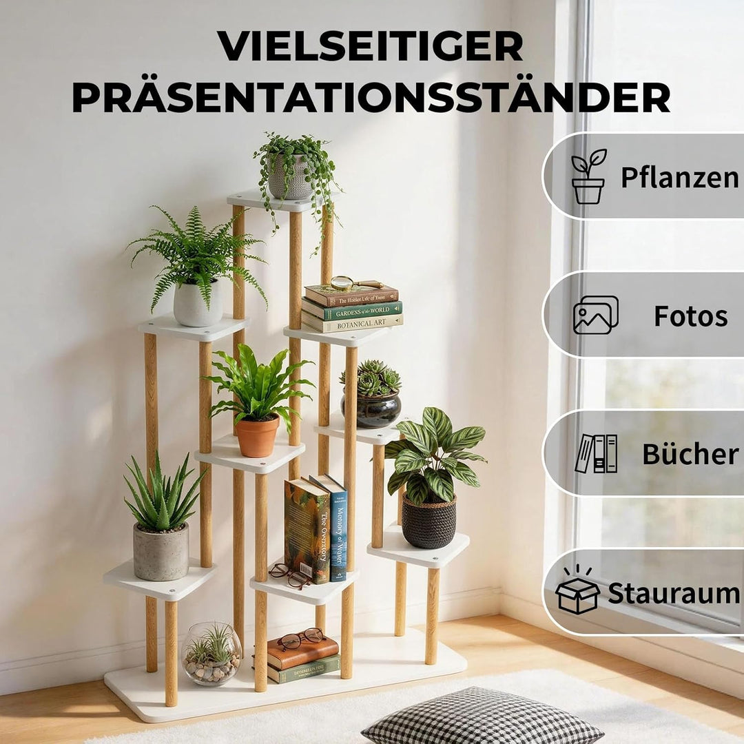 9 Ebenen Blumenständer Pflanzenständer, Mehrstöckig Hölzern Pflanzen weiss 9 Ebenen, weiss 9 Ebenen