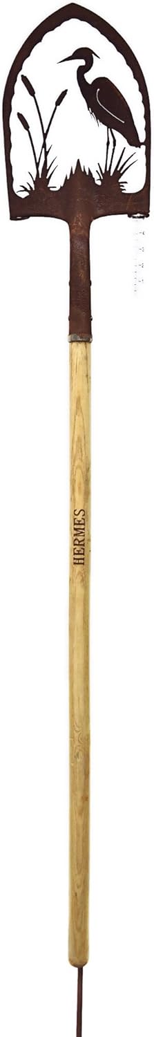 Crispe home & garden Edelrost Deko-Schaufel mit Regenmesser - Reiher - Gartendekoration für aussen,