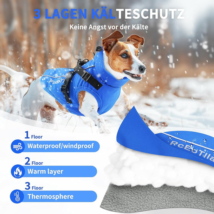 PcEoTllar Wasserdichter Hundemantel für kleine Hunde, warme reflektierende Jacke mit Geschirr für de