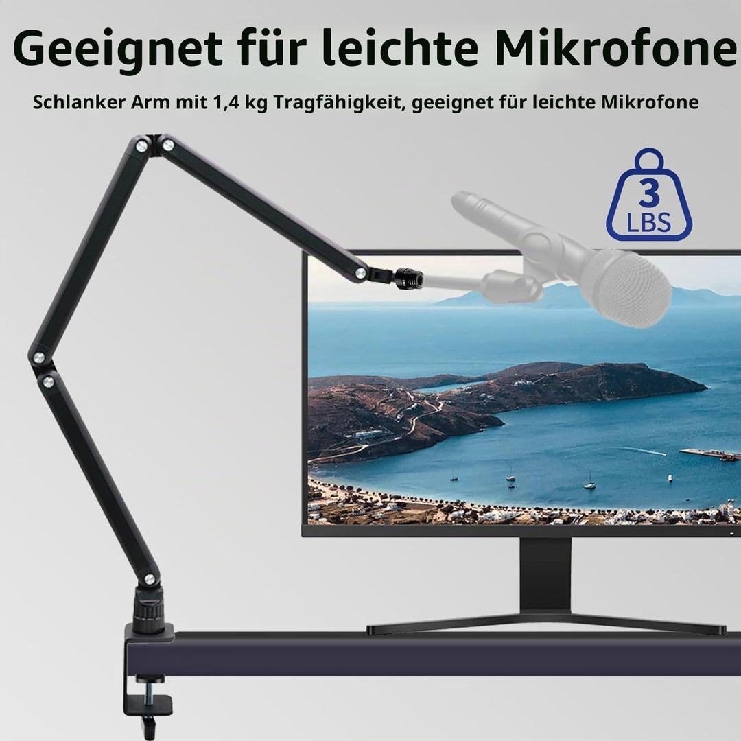 Yazoni 3LB Mikrofonarm – 360° schwenkbarer Low-Profile-Mikrofonarmständer mit Tischklemme, Schrauben