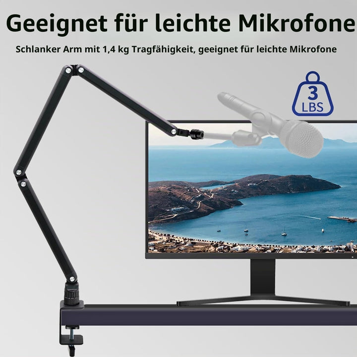 Yazoni 3LB Mikrofonarm – 360° schwenkbarer Low-Profile-Mikrofonarmständer mit Tischklemme, Schrauben