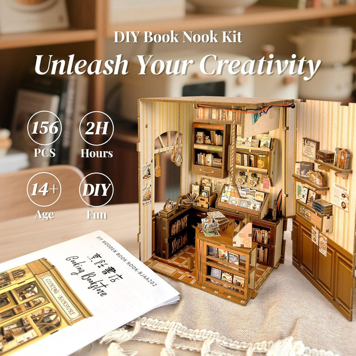 CUTEBEE Book Nook Kit - DIY Puppenhaus, Miniatur Haus Selber Baue Bausatz für Erwachsene, Home Bookn