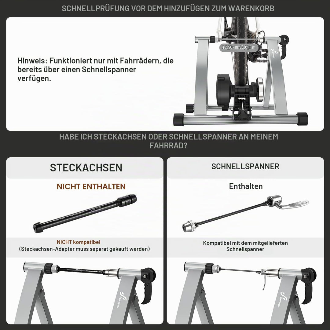 Sportneer Rollentrainer Fahrrad - Magnetischer Rollentrainer für 26-28" &amp; 700C Schnellspanner Vorder