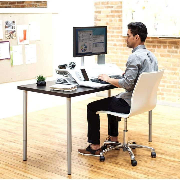 Fellowes höhenverstellbarer Sitz-Steh Schreibtischaufsatz Lotus DX, stufenlos höhenverstellbar mit S