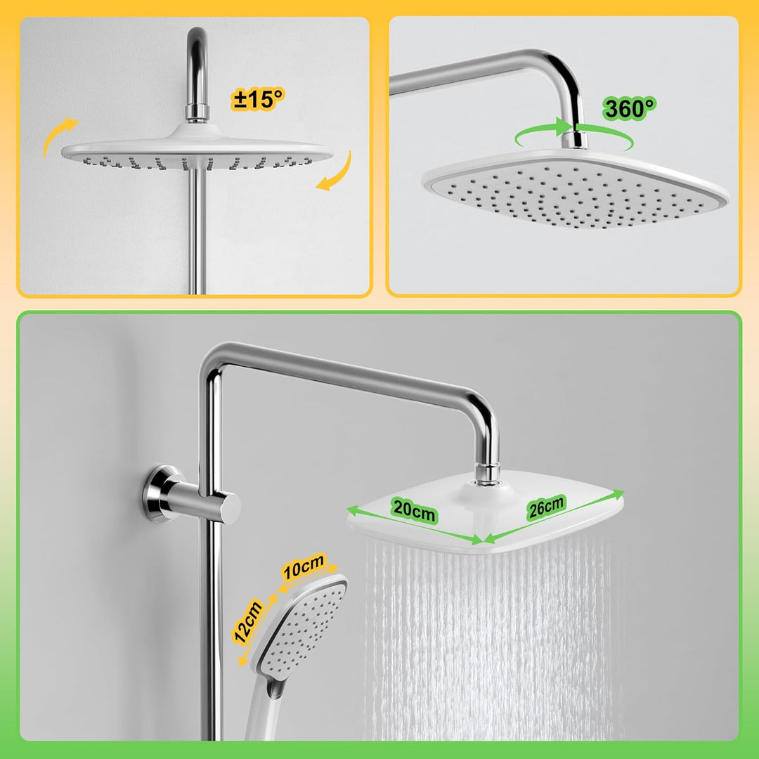 Florenta Regendusche Duschsystem Chrom Duschset mit Edelstahl Duschstange und ABS Kopfbrause, Handbr