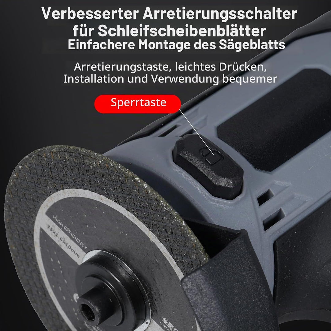 Weytoll Mini Winkelschleifer Akku mit 2 Batterien, 16,8V 1500mAh, 17000RPM mit 10 76-mm-Schneidkling