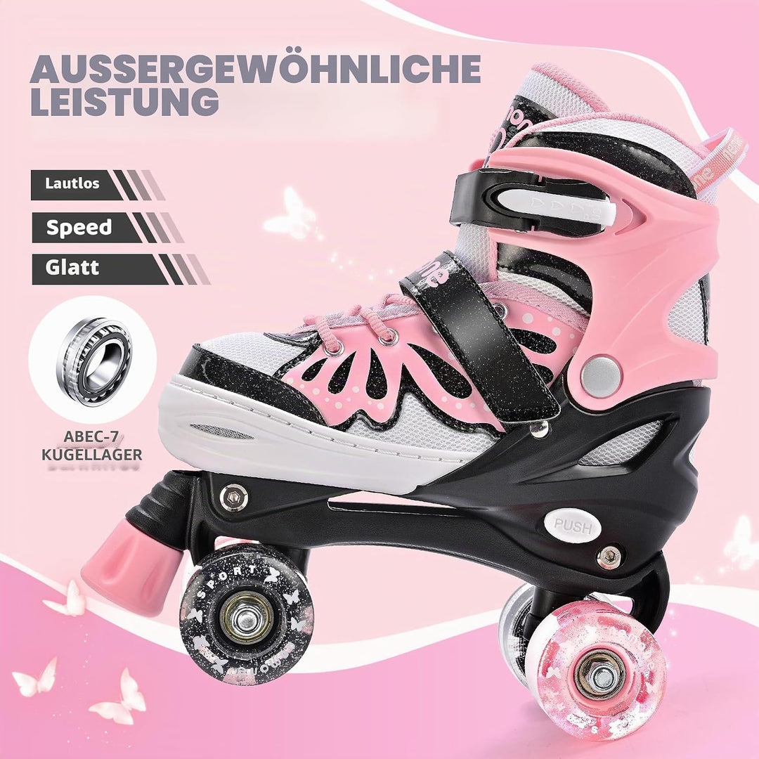 NEMONE Rollschuhe für Mädchen Kinder 4 Grössen Verstellbar Blau Violett Rollschuhe für Kinder Drinne
