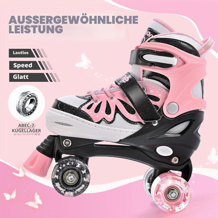 NEMONE Rollschuhe für Mädchen Kinder 4 Grössen Verstellbar Blau Violett Rollschuhe für Kinder Drinne
