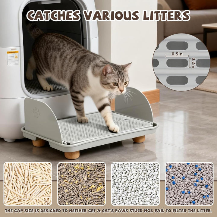 Katzenstreu Rampe mit Filterfunktion - rutschfeste Katzentoilettenstufe mit 4cm Hohe Holzfüsse - Kat
