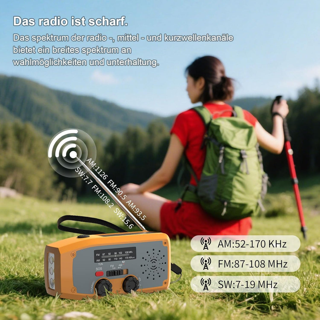 Kurbelradio，Dolucky Notfall-Solarradio, Survival Kurbelradio mit LED-Taschenlampe, SOS-Alarm,AM/FM W