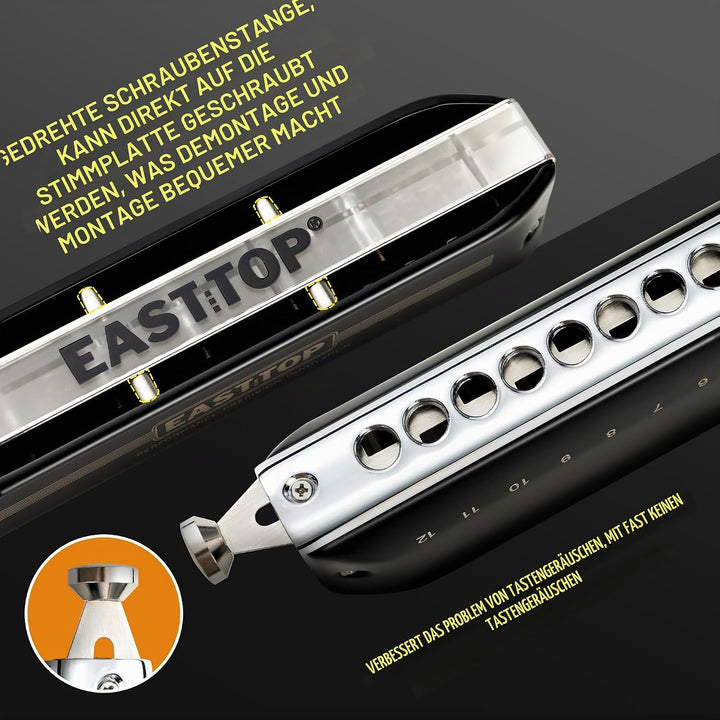 EAST TOP Aktualisiert FORERUNNER 2.0 ohne Ventile Chromatische Harmonika 12-Loch 48 Töne A Key Chrom