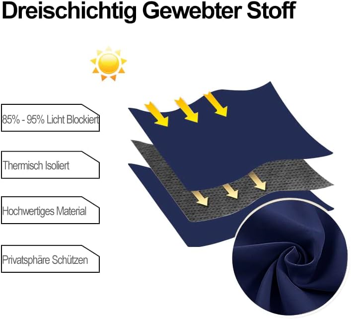DWCN Vorhang Blickdicht Verdunkelungsgardinen mit Ösen 2 Stücke Thermogardine für Wohnzimmer, Schlaf