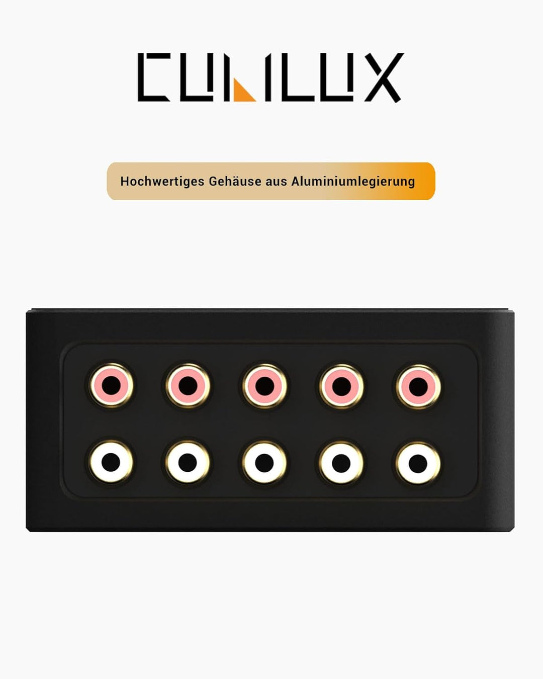 Cubilux AS-R1 RCA Splitter Box, 4 Kanal Stereo Cinch Splitter, passiver Audio Cinch Splitter, herges